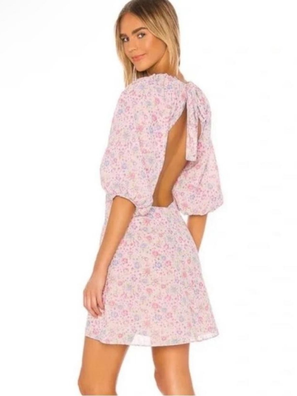 LPA Pink and Blue Ruffled Tiered Dress for Wedding Guest